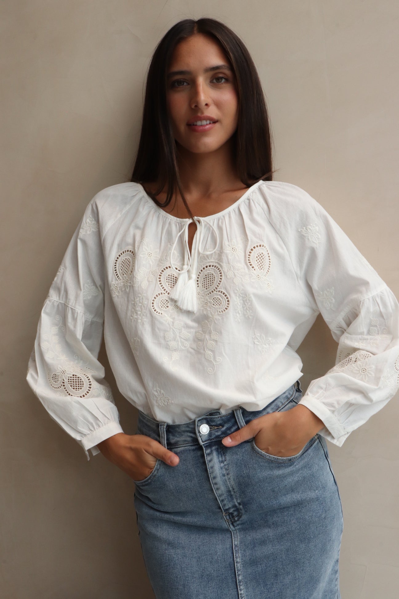 Amber white boho detail cotton blouse