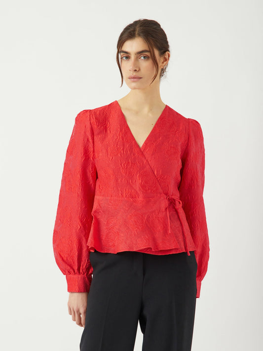 Y.A.S Jorin Long Sleeve Wrap Top, Red