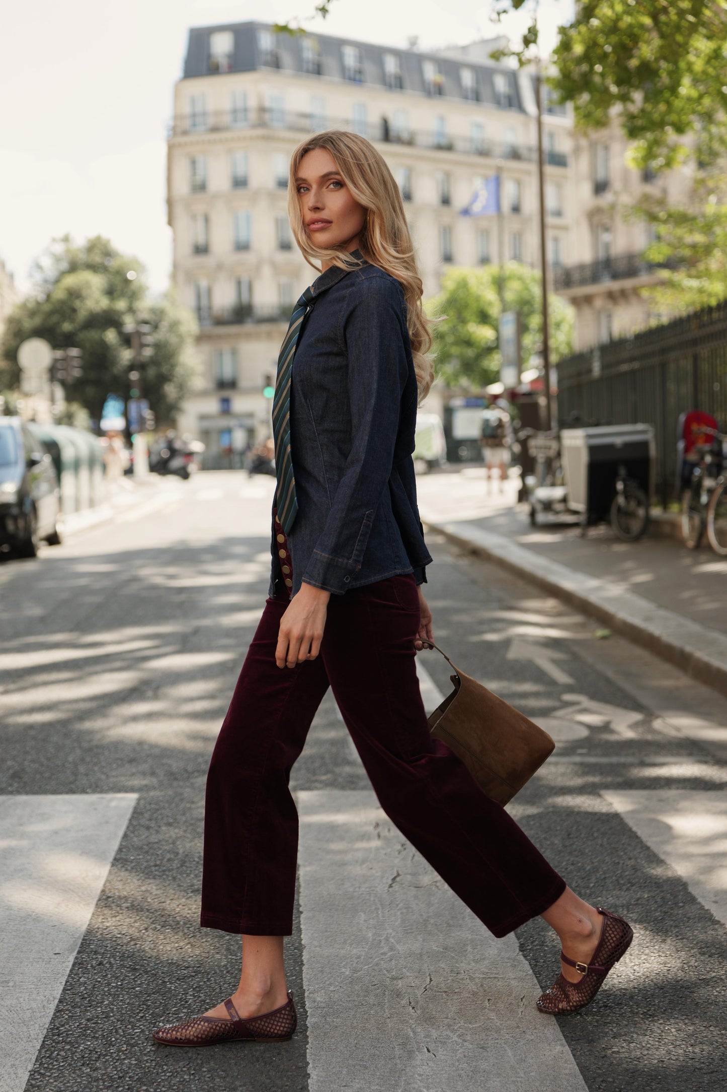 Valentina Wide leg burgundy cord jeans with gold front buttons