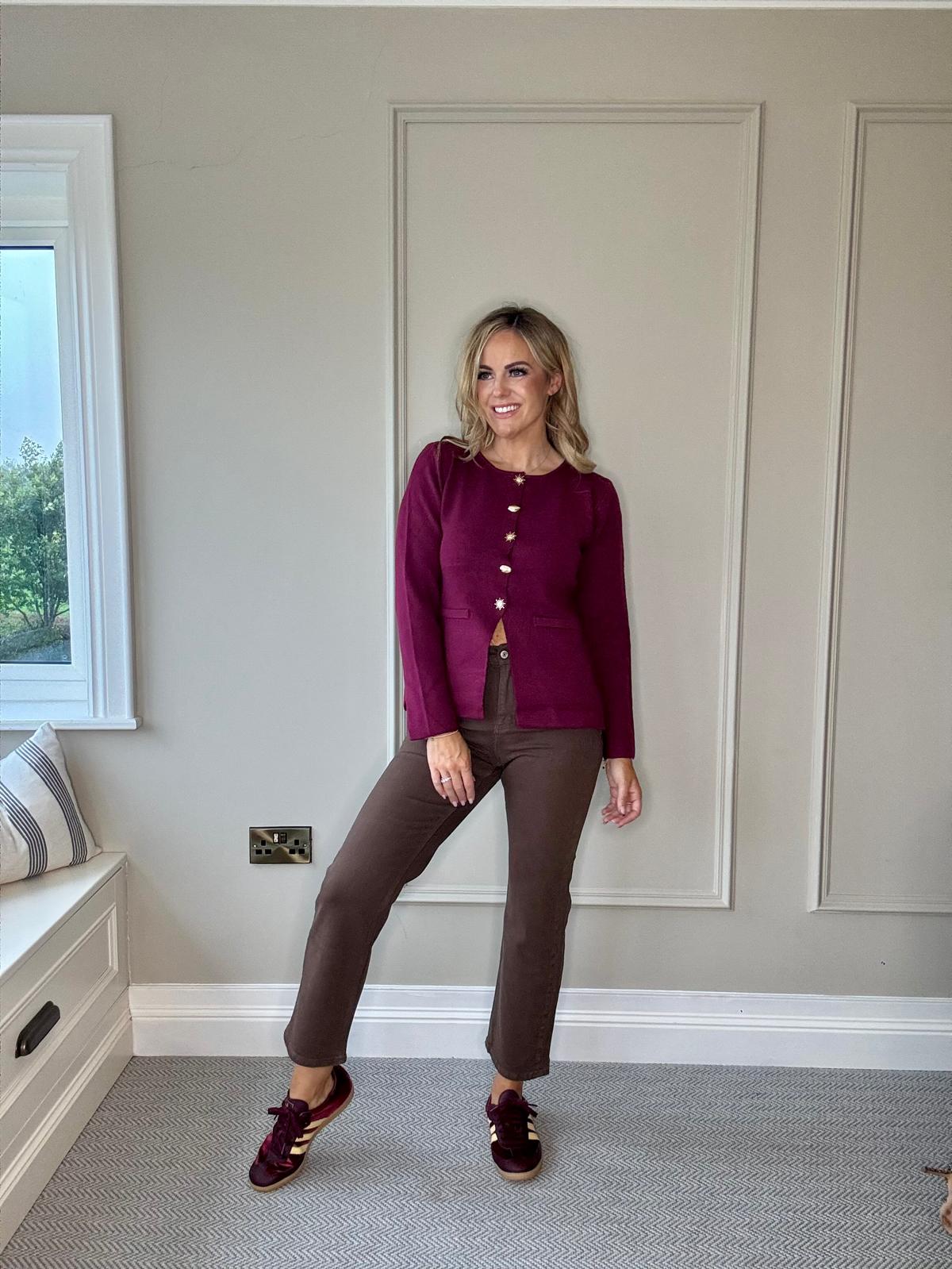 Margot burgundy gold button cardigan