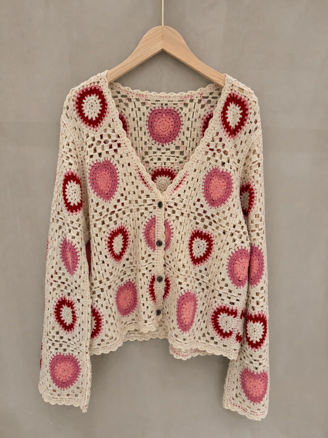 Ana crochet heart pink cardigan