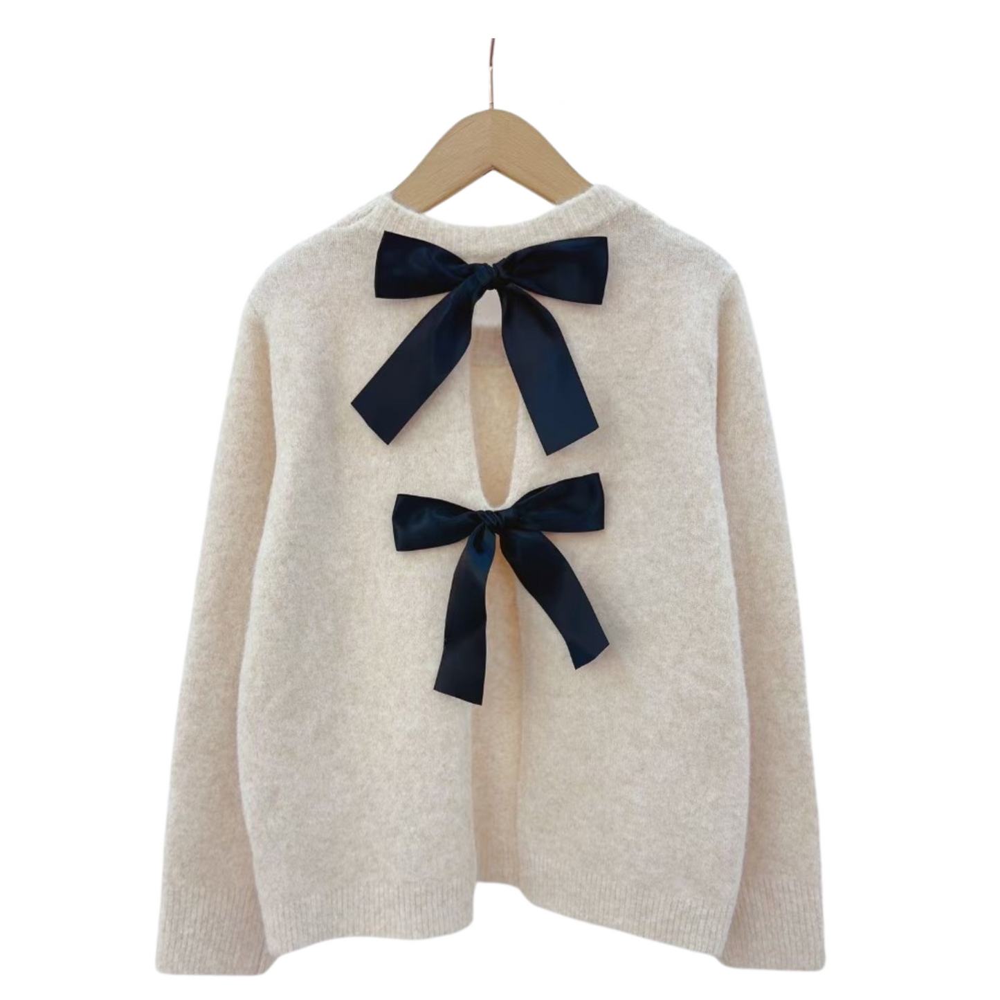 Amelia ivory jumper with reverse black bow