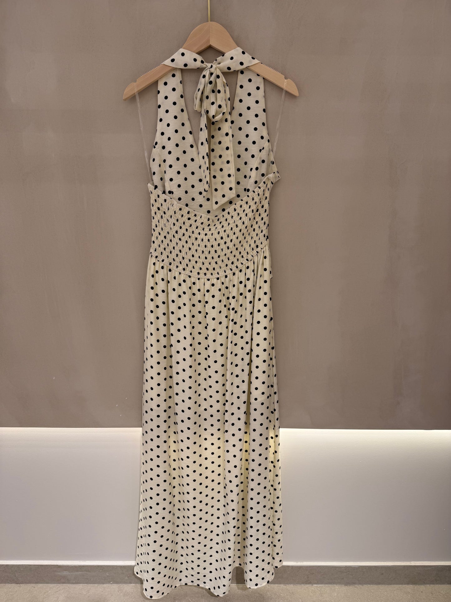 Tara white polka dot halter neck dress