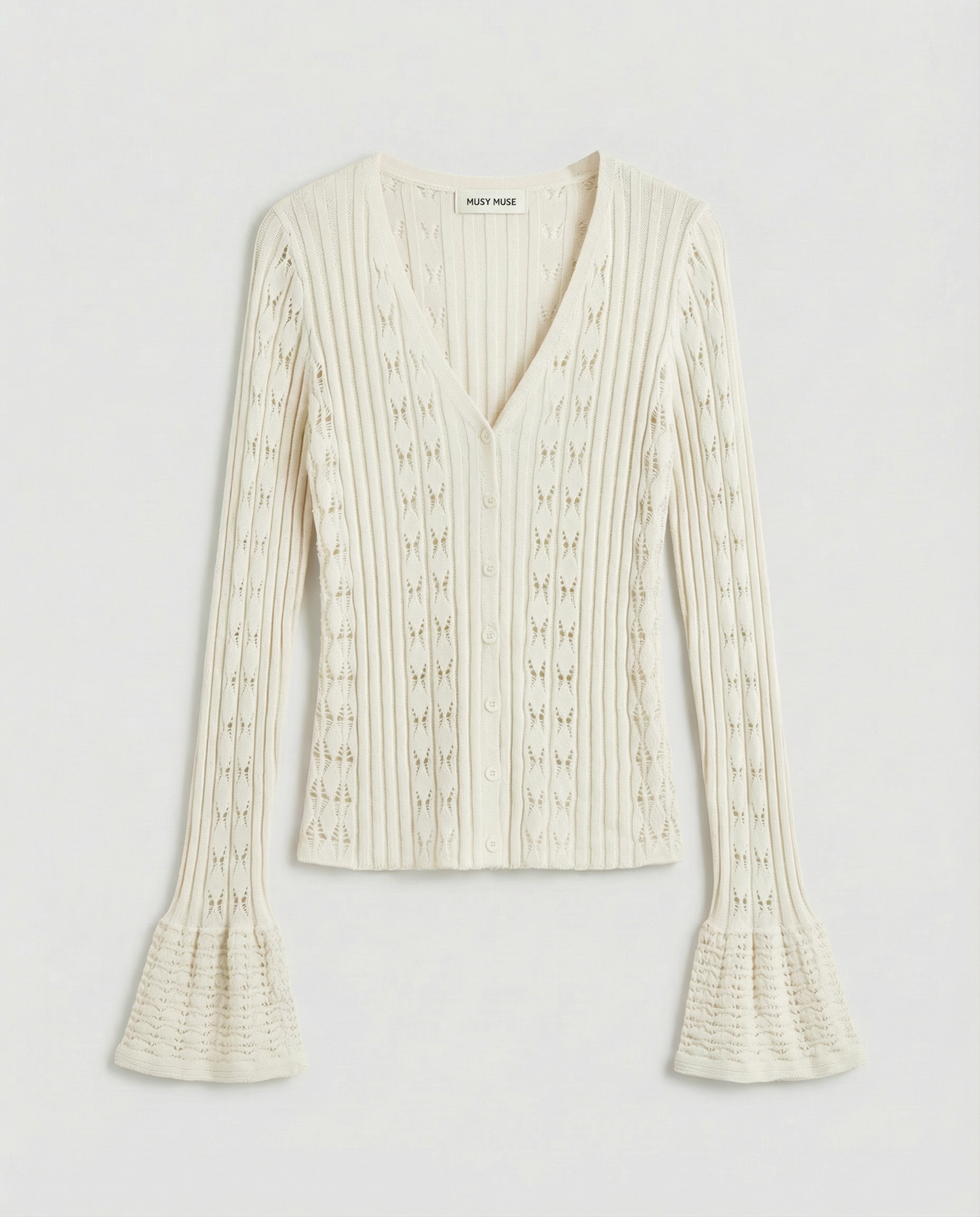 Bella ecru v neck ribbed cardigan