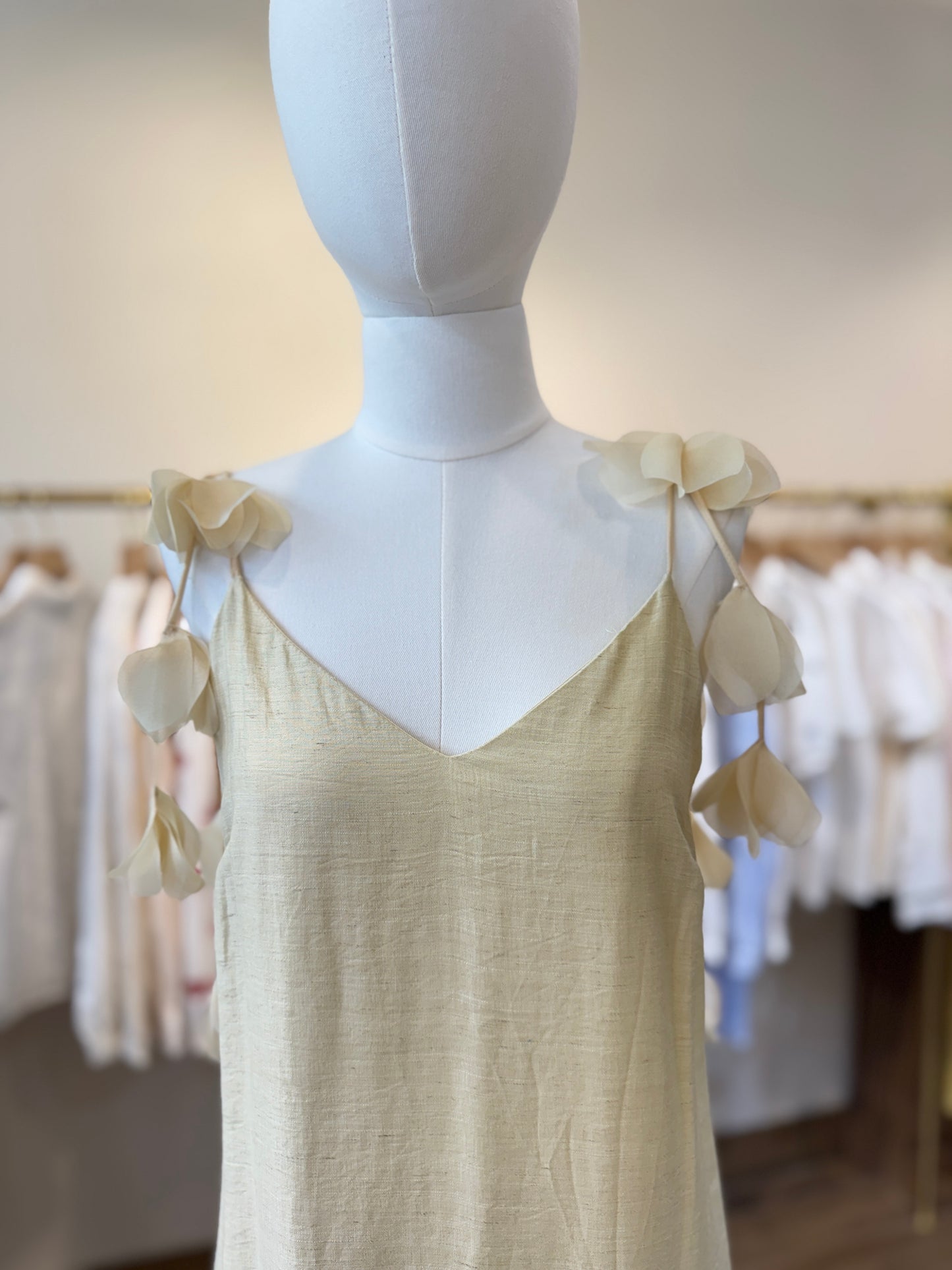 Ella butter yellow decorative floral strap dress