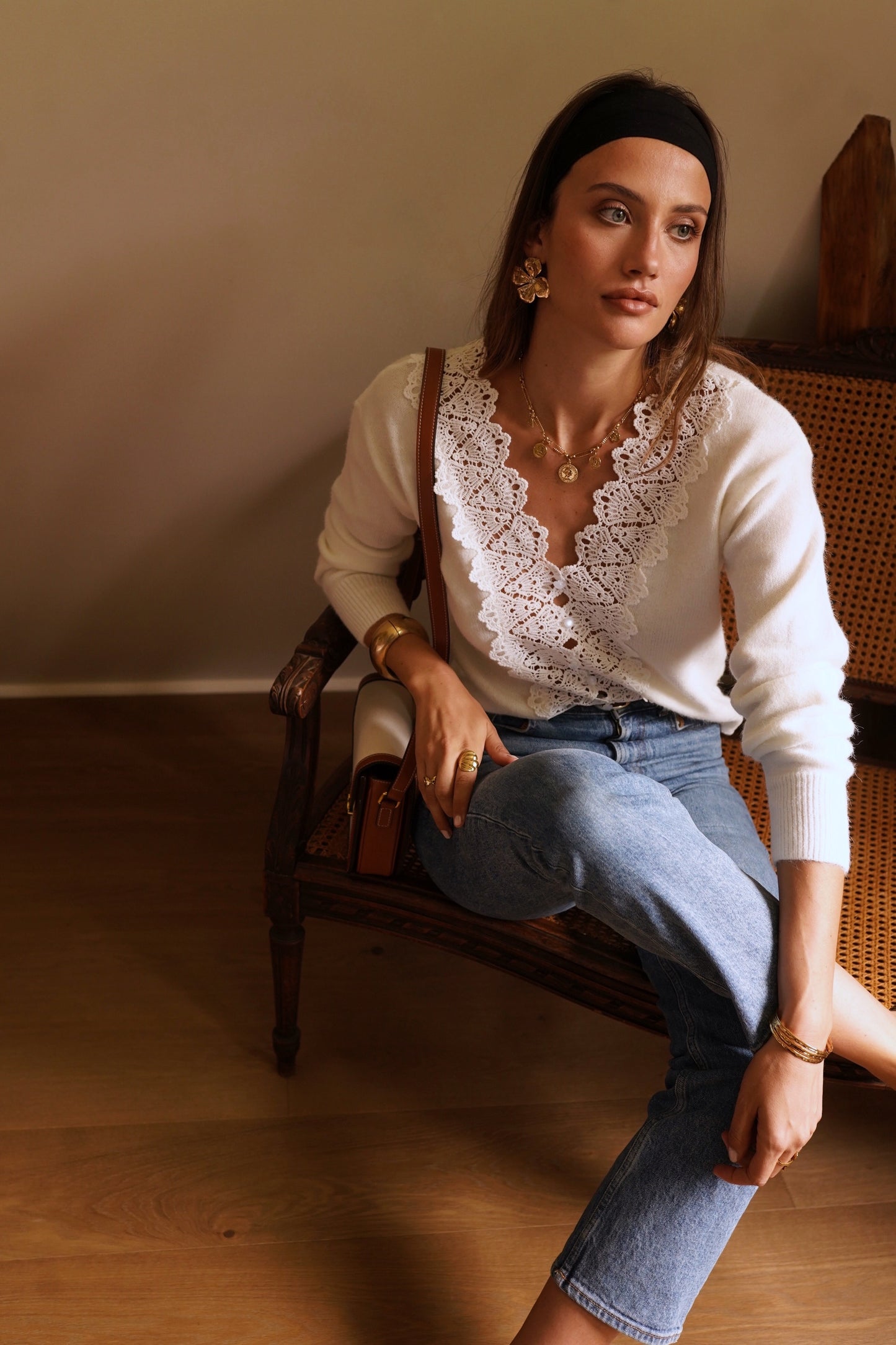 Erin ivory lace front cardigan