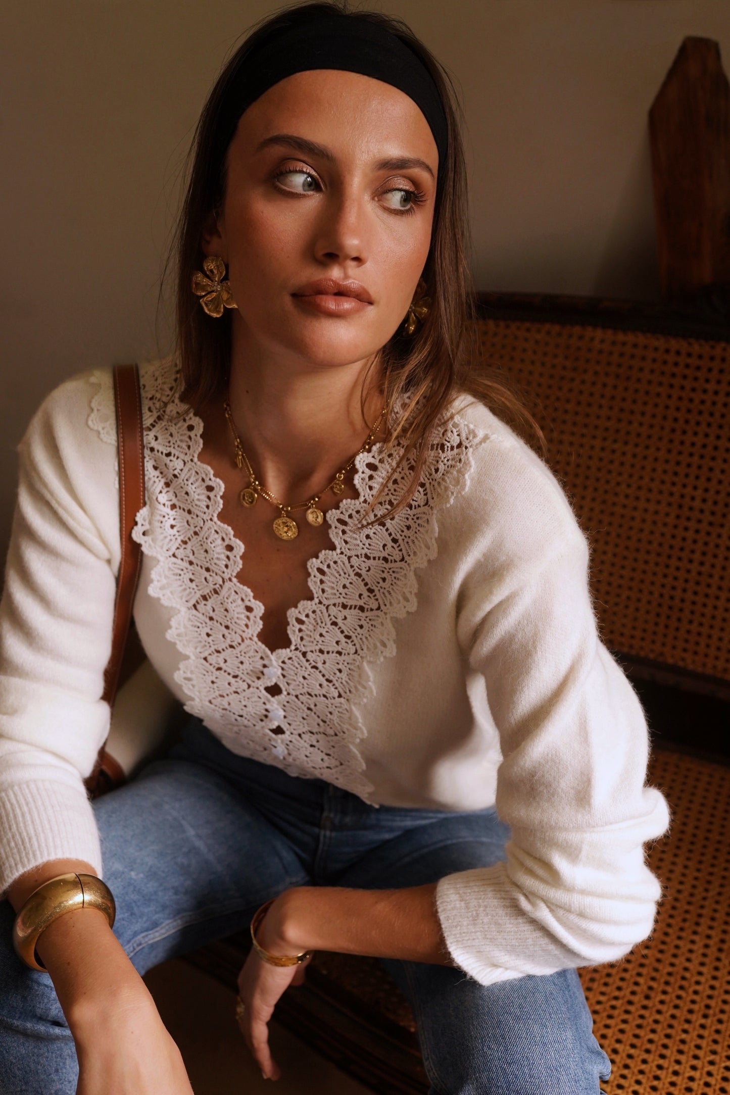 Erin ivory lace front cardigan