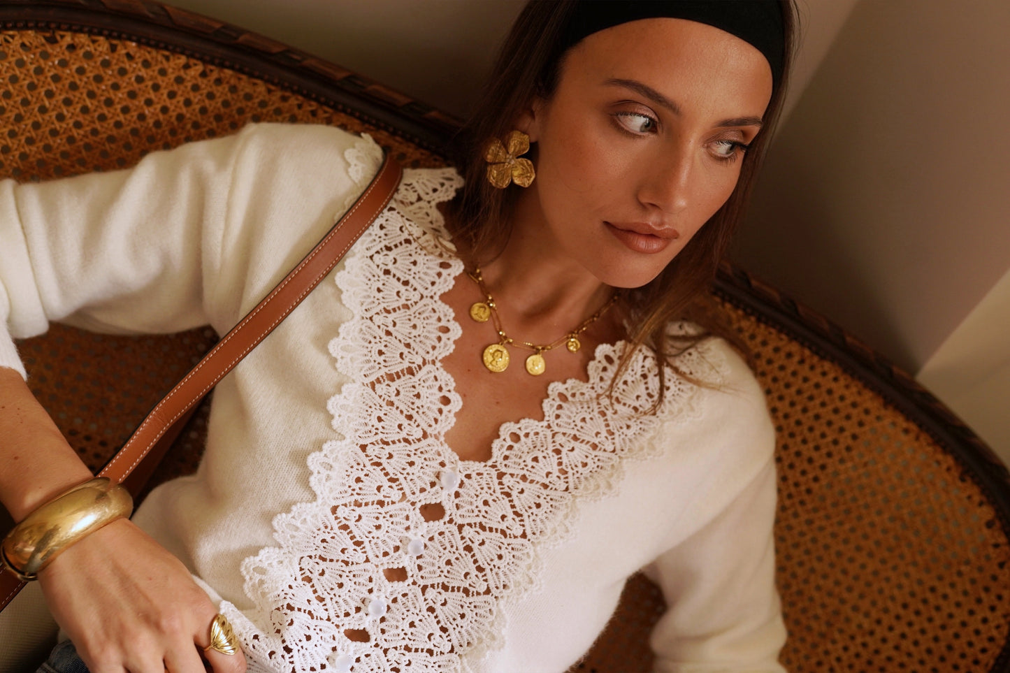 Erin ivory lace front cardigan