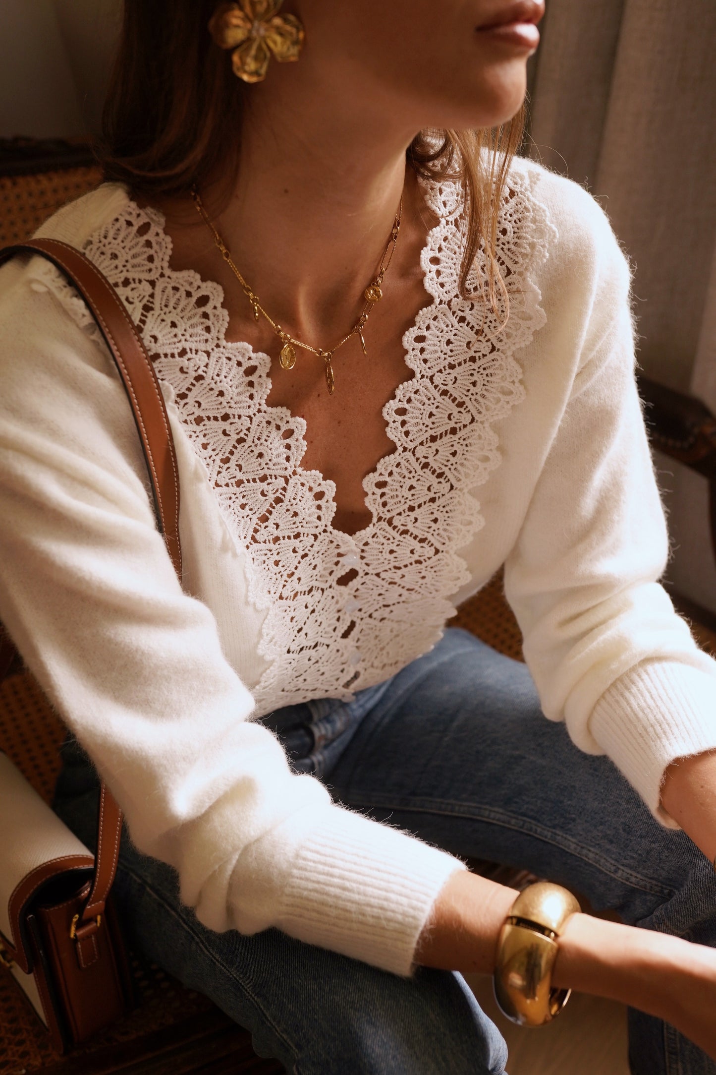 Erin ivory lace front cardigan