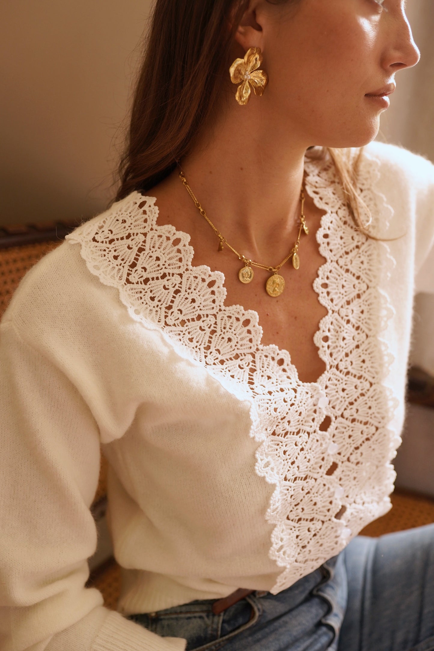 Erin ivory lace front cardigan