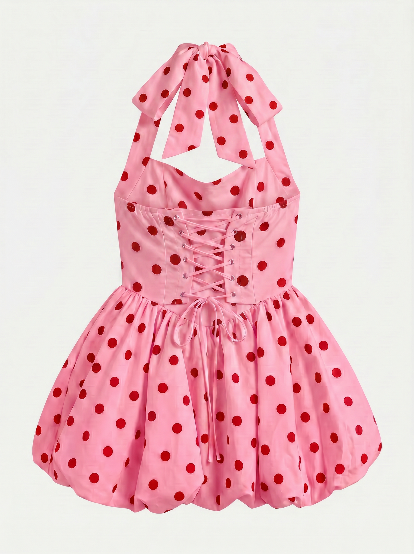 Abigail pink puff ball polka dot dress