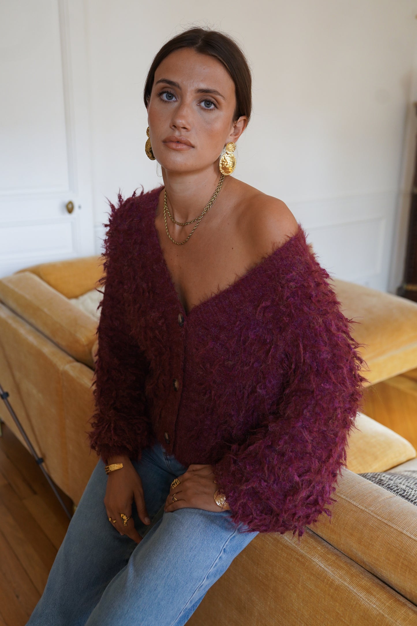 Erin burgundy fluffy cardigan