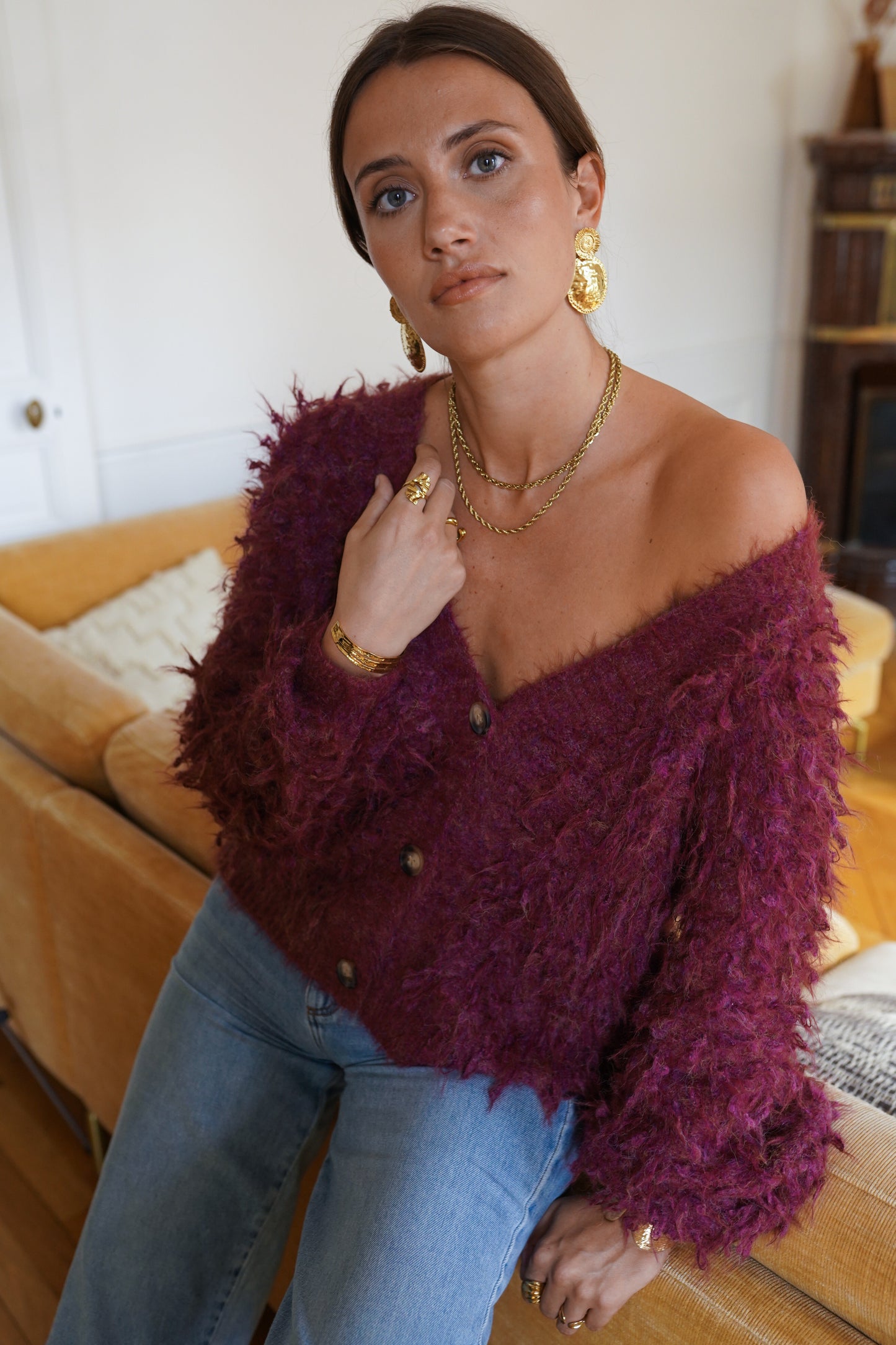 Erin burgundy fluffy cardigan