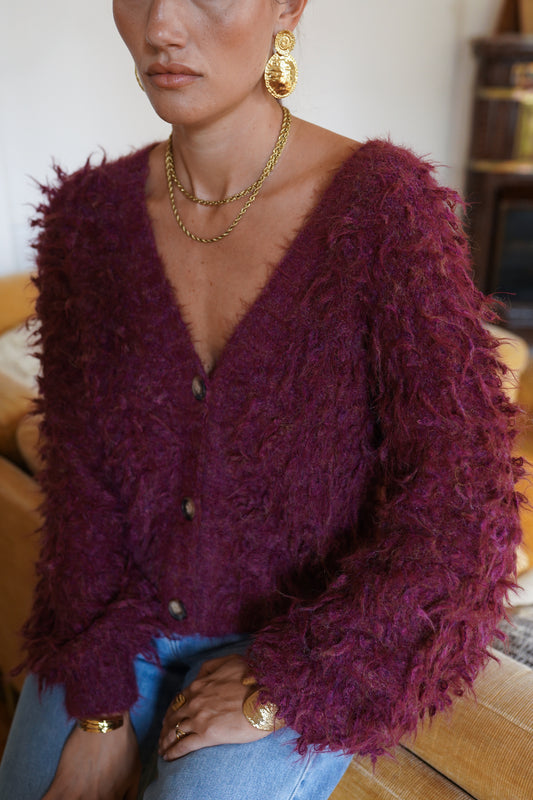 Erin burgundy fluffy cardigan
