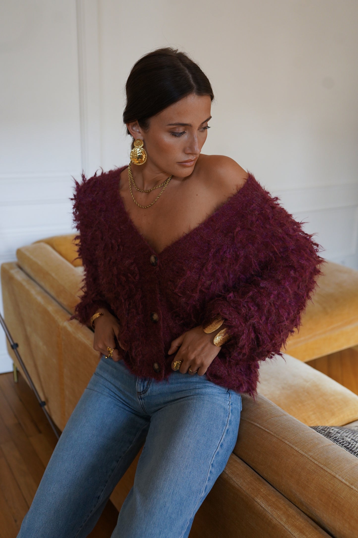 Erin burgundy fluffy cardigan