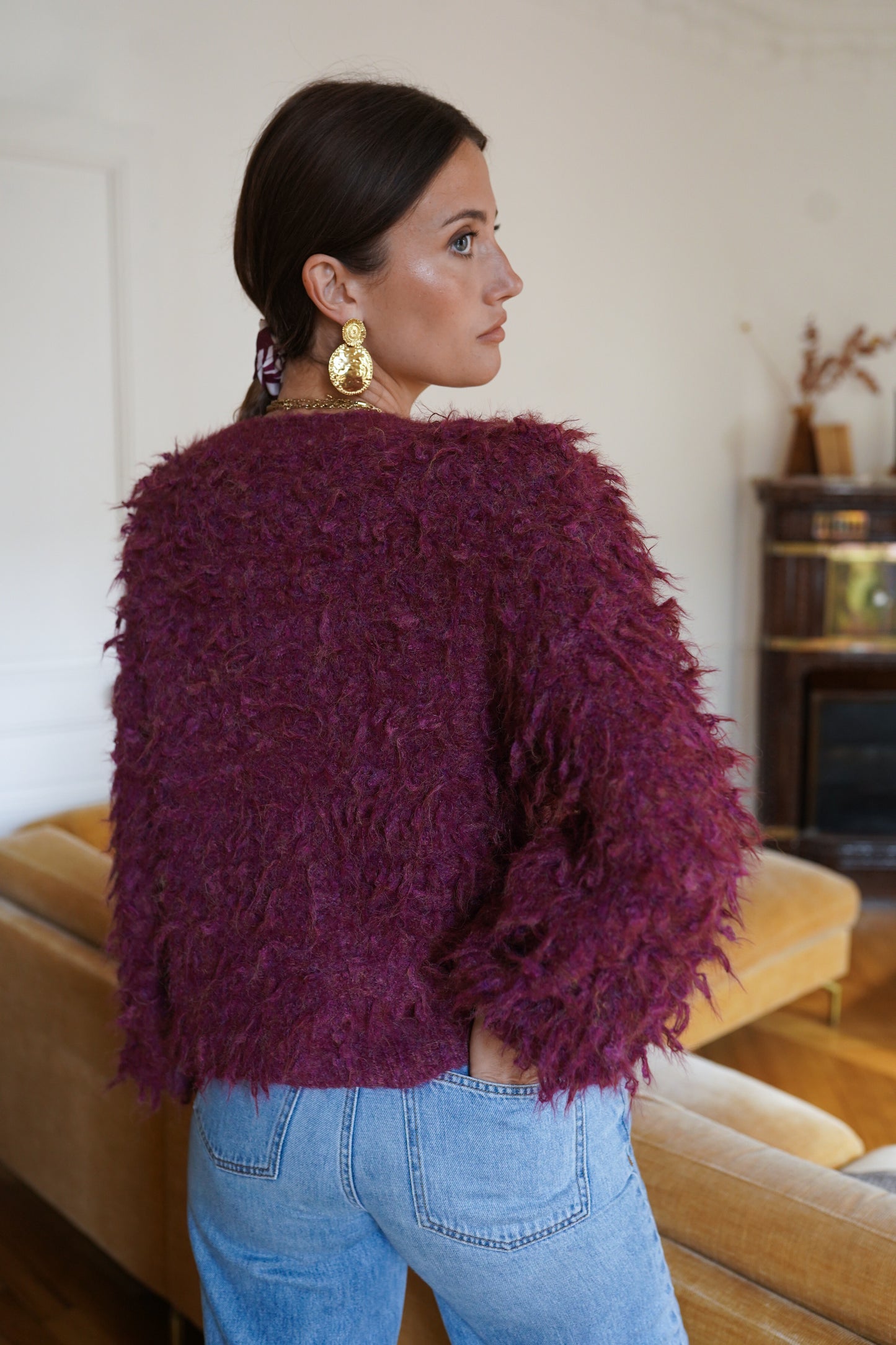 Erin burgundy fluffy cardigan