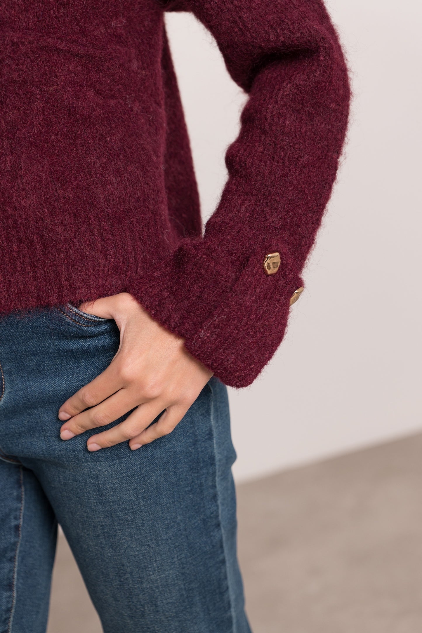 Isla burgundy gold button cardigan