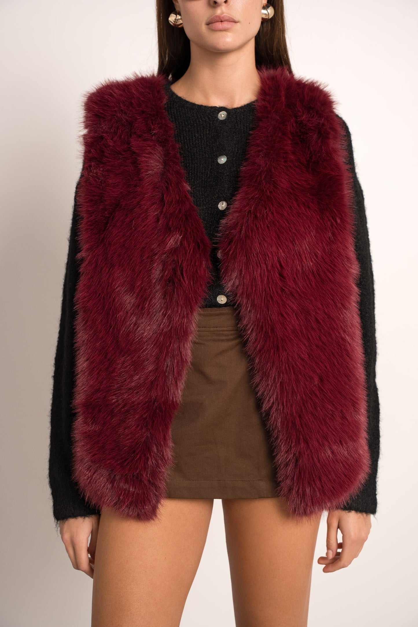 Sophia burgundy faux fur gilet