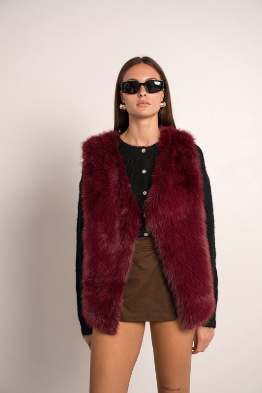 Sophia burgundy faux fur gilet