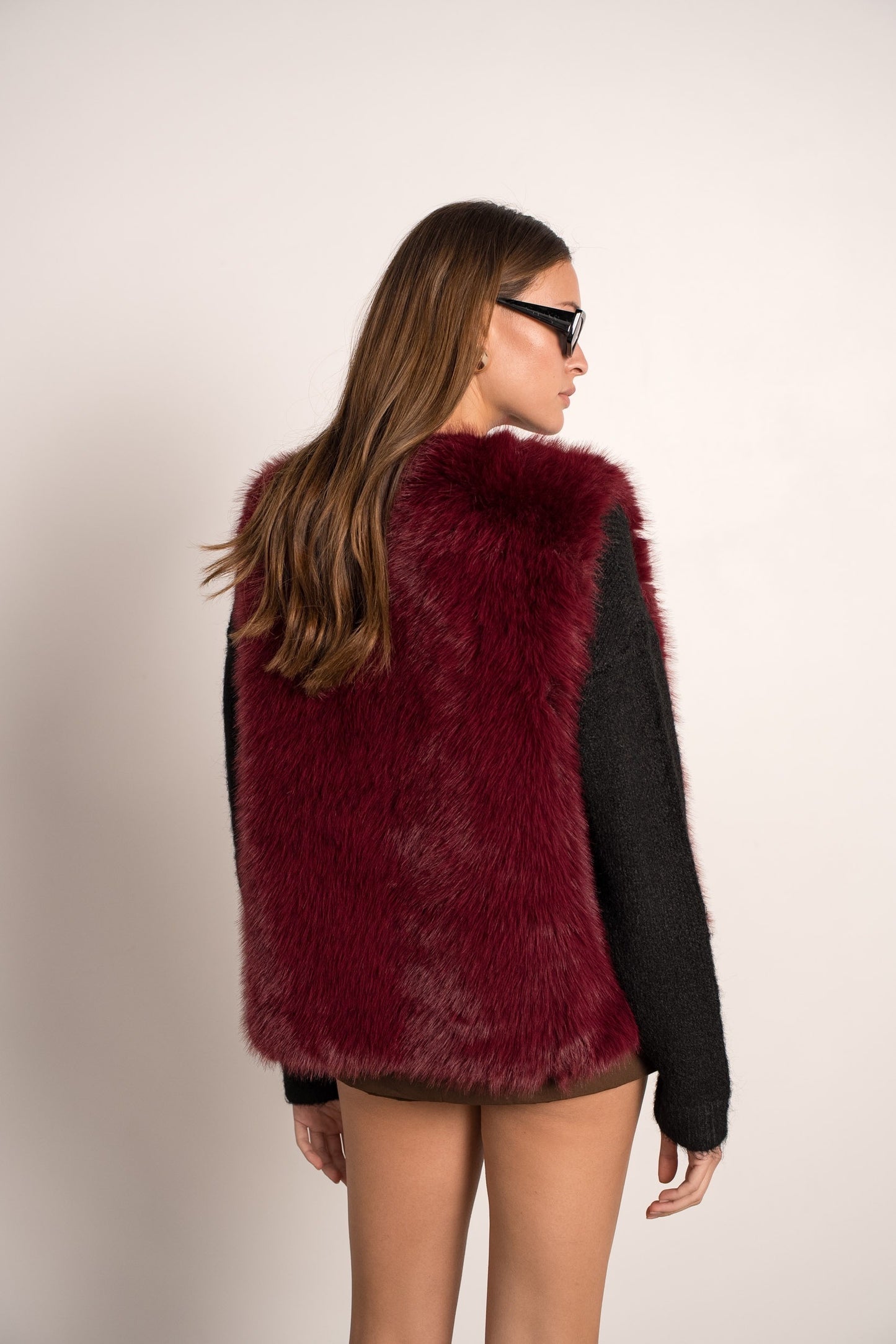 Sophia burgundy faux fur gilet