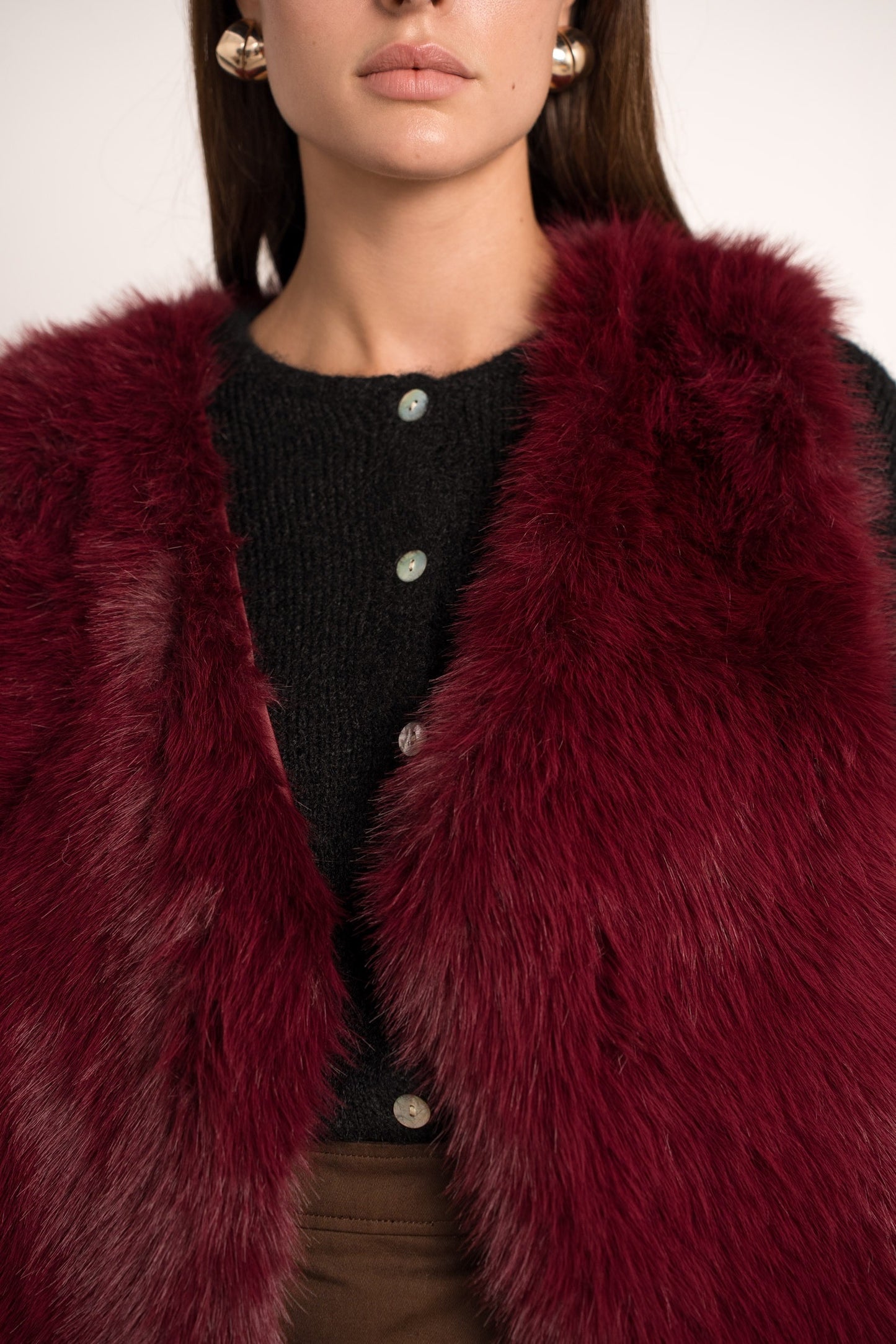 Sophia burgundy faux fur gilet
