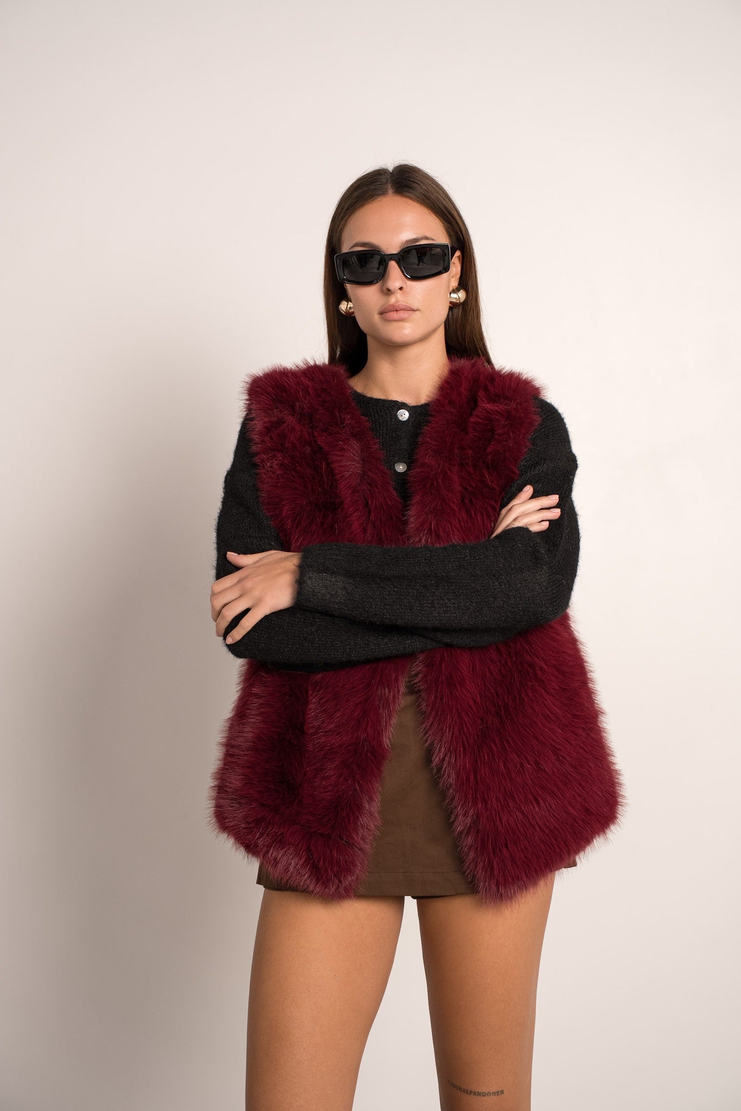 Sophia burgundy faux fur gilet