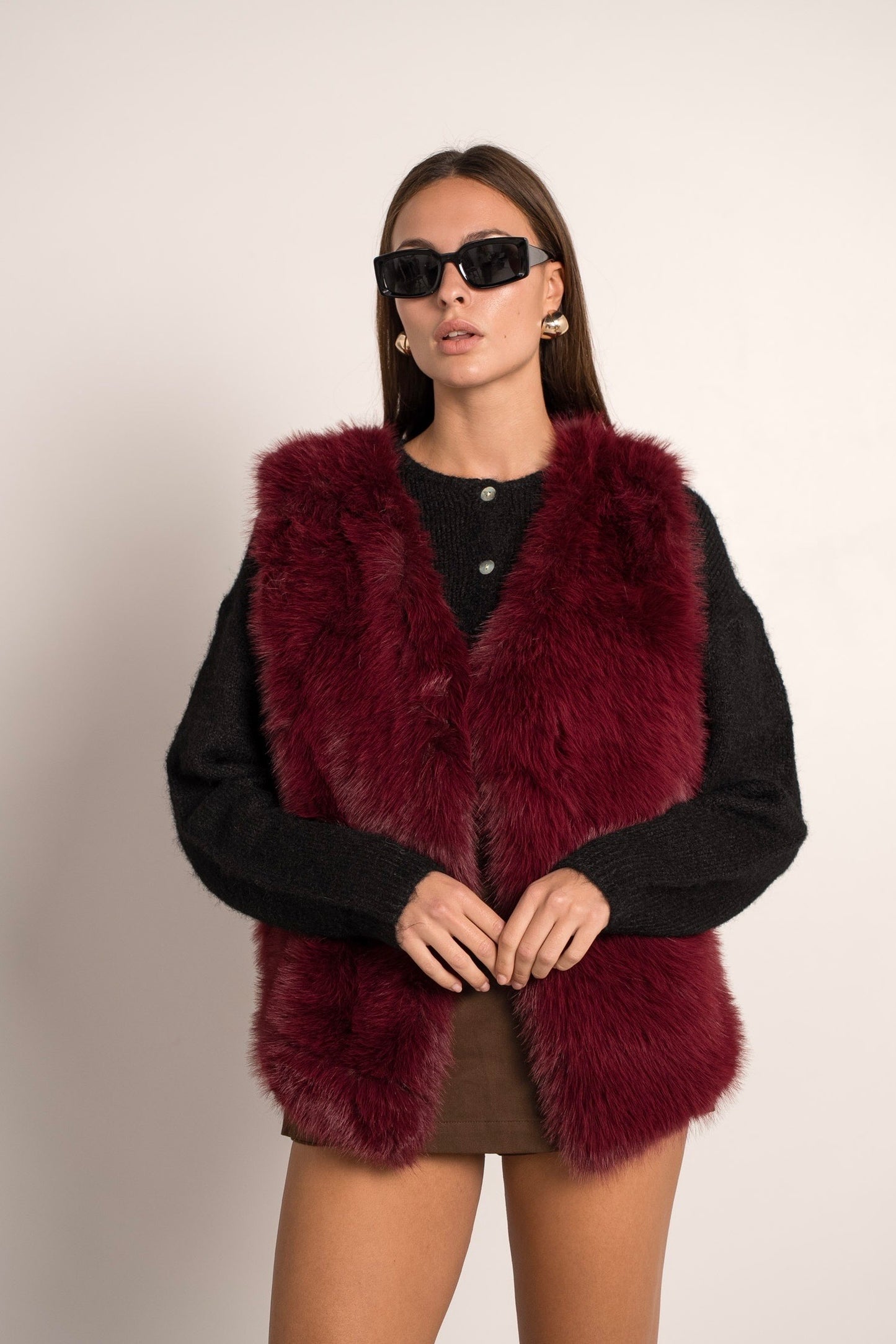 Sophia burgundy faux fur gilet