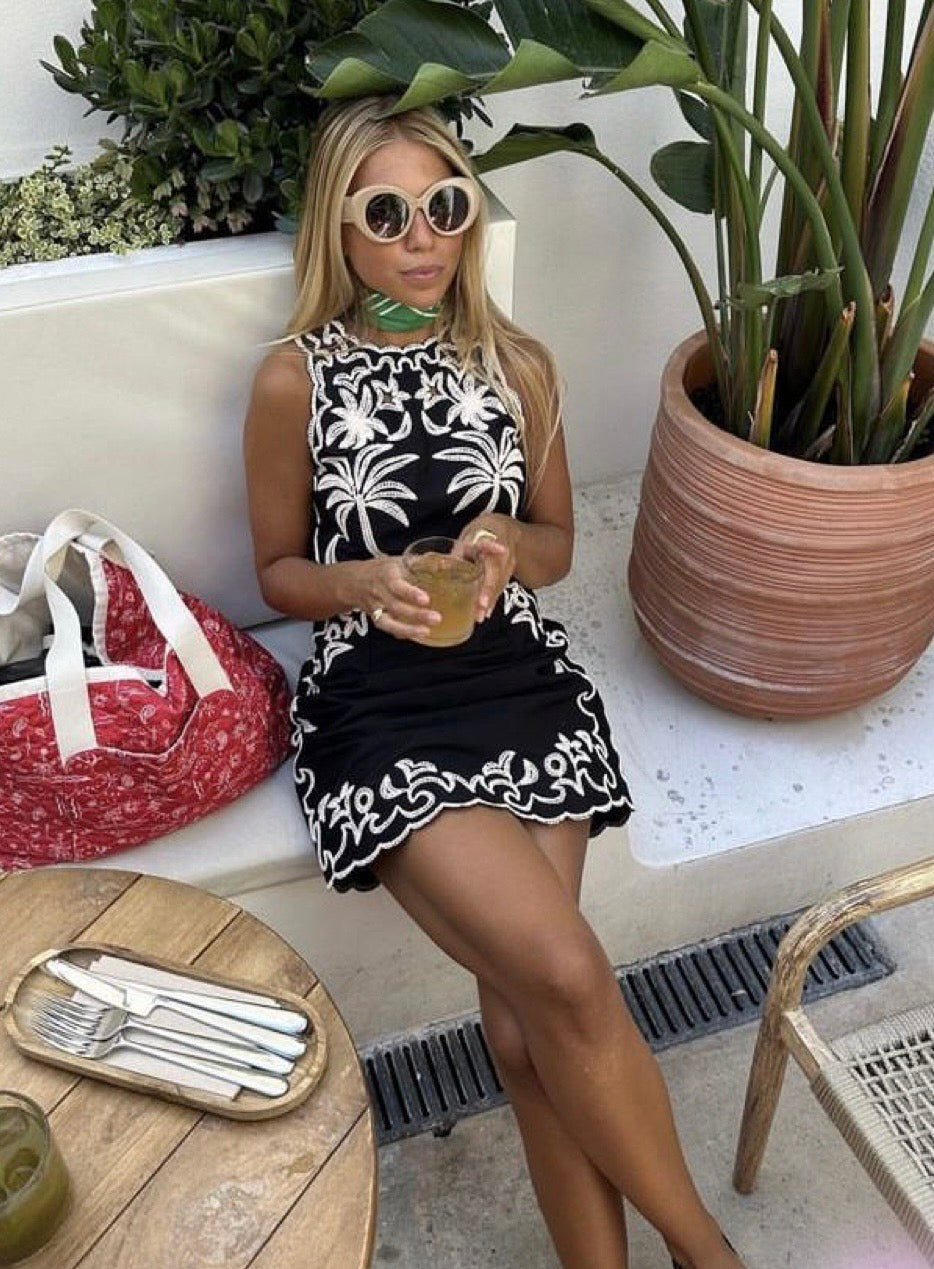 Chloe palm tree embroidered dress
