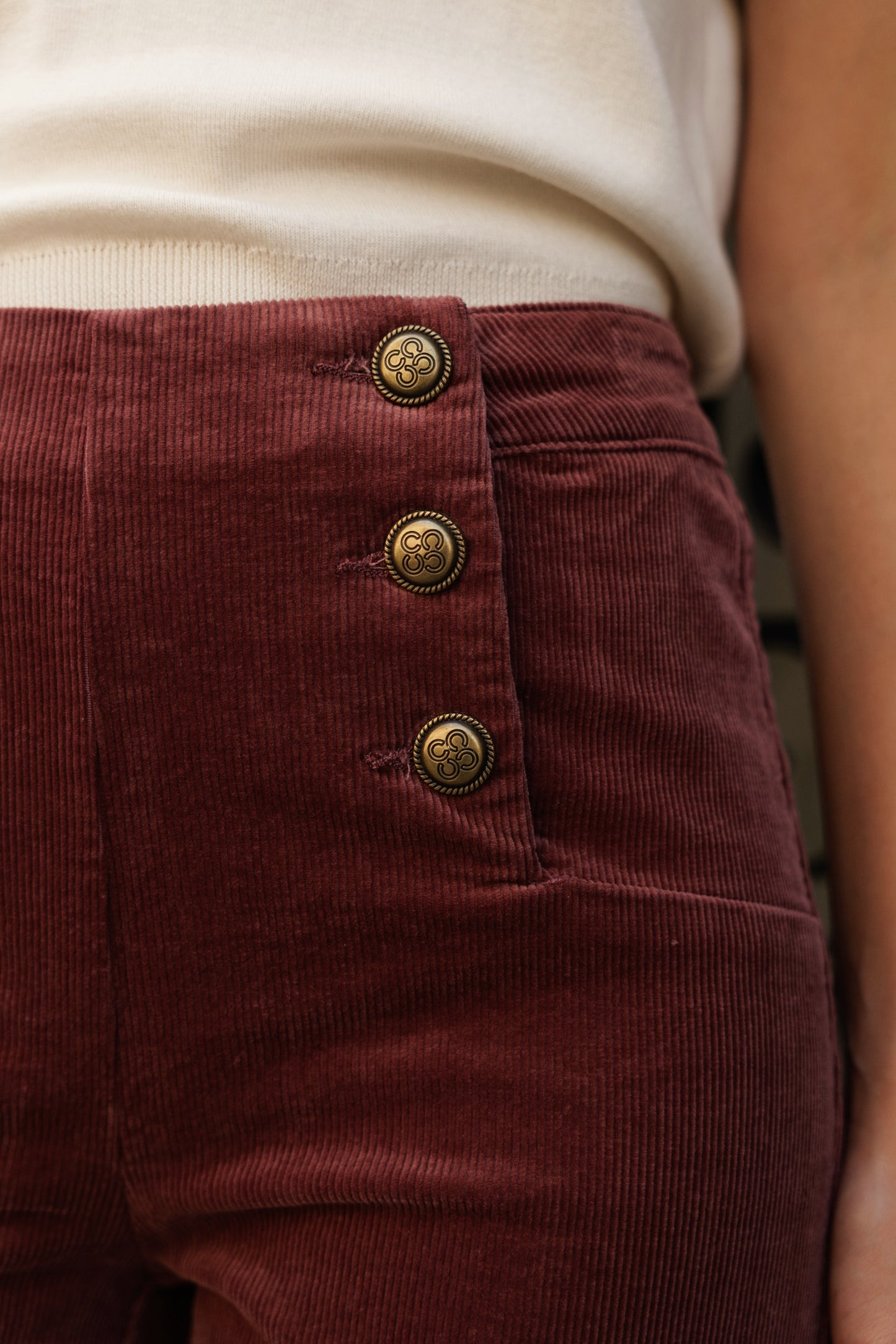 Victo Wide leg pink cords with gold front buttons
