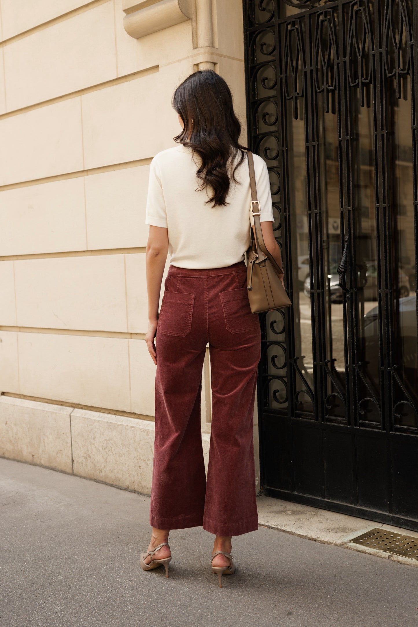 Victo Wide leg pink cords with gold front buttons