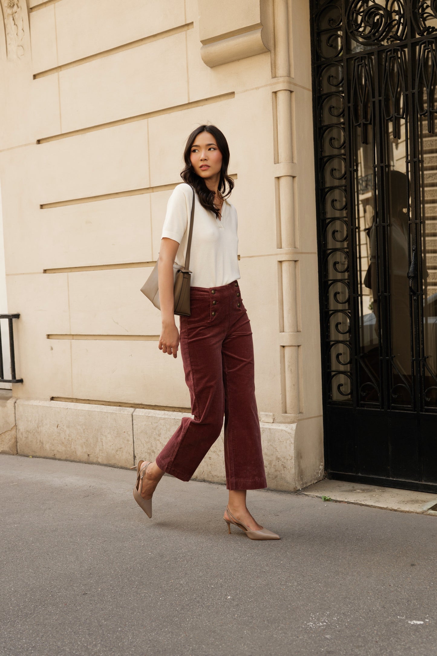 Victo Wide leg pink cords with gold front buttons
