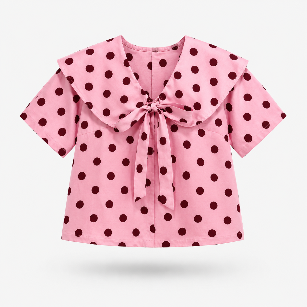 Kelly pink polka dot Peter Pan collar denim top