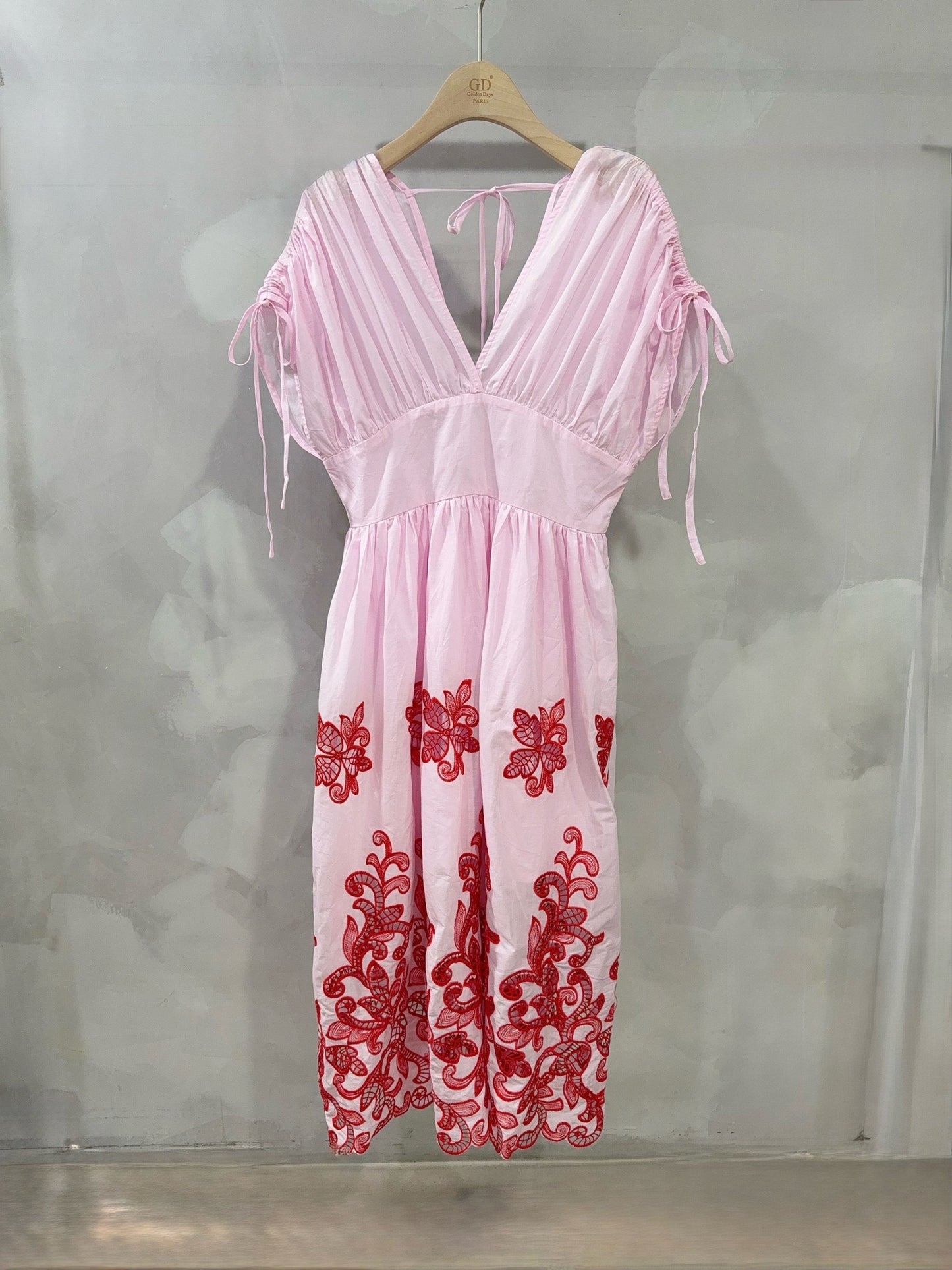 Beth red and pink embroidered dress