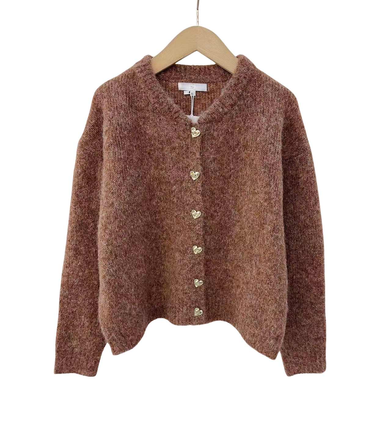 Isabella mottled brown heart button cardigan