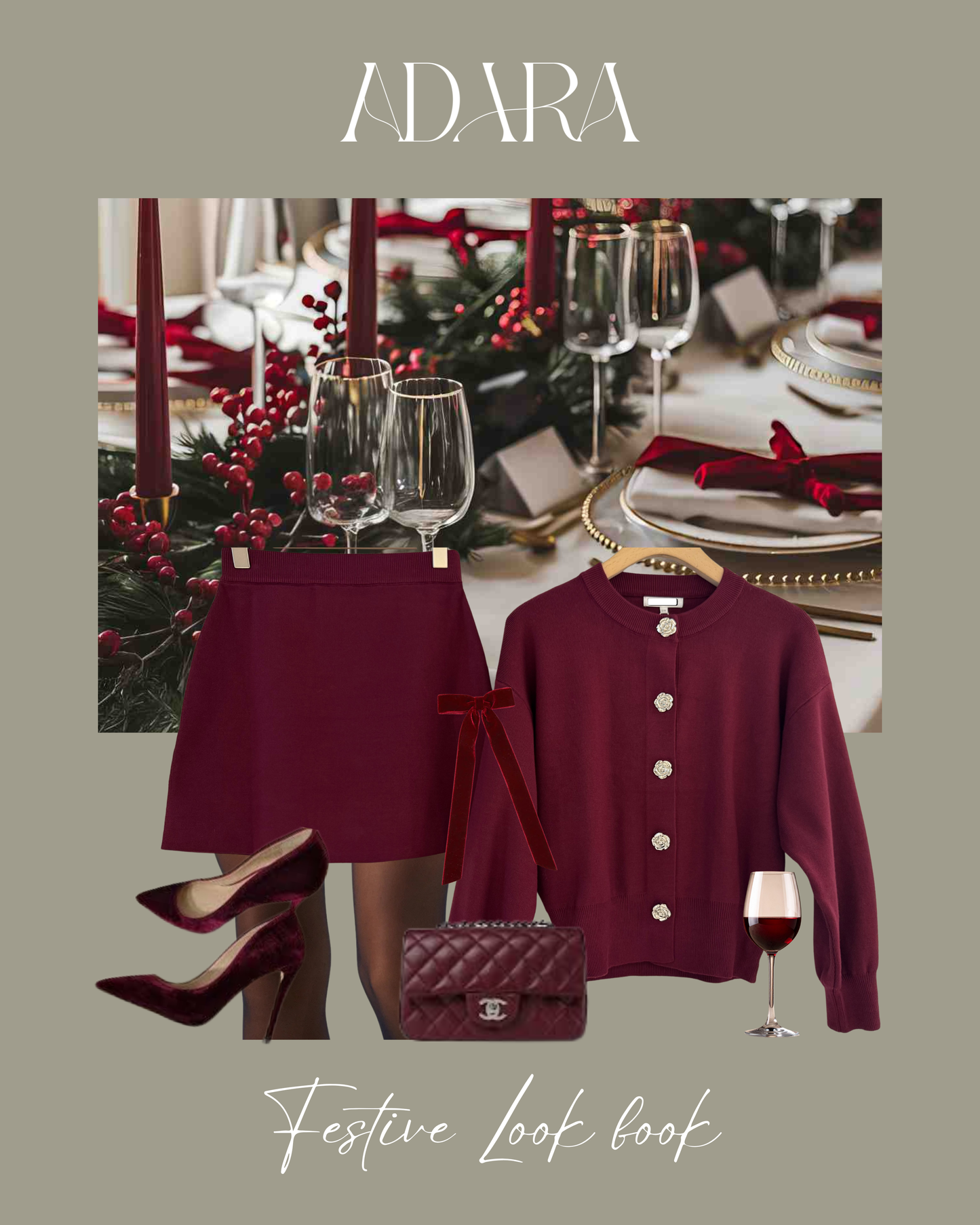 Julia burgundy coord cardigan and skirt set