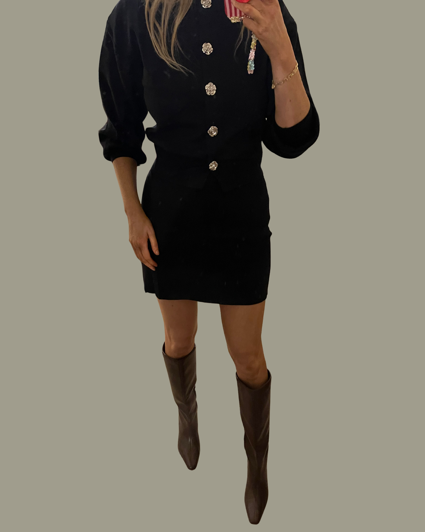 Preorder Julia black coord cardigan and skirt set