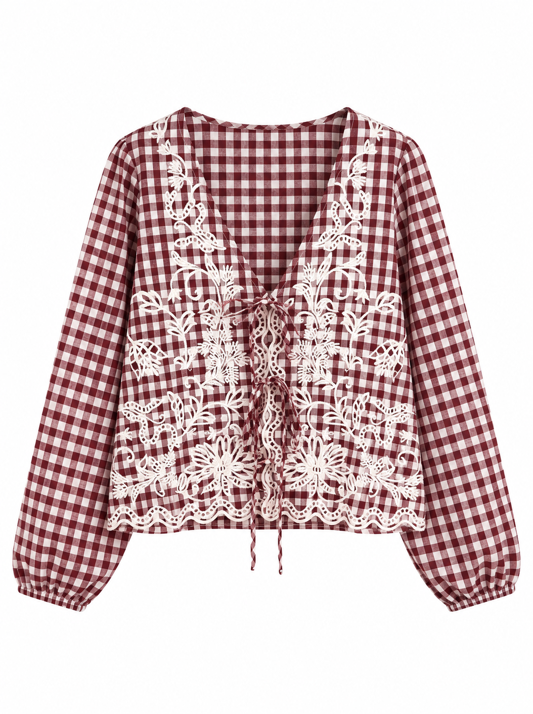 Rachel burgundy gingham tie blouse