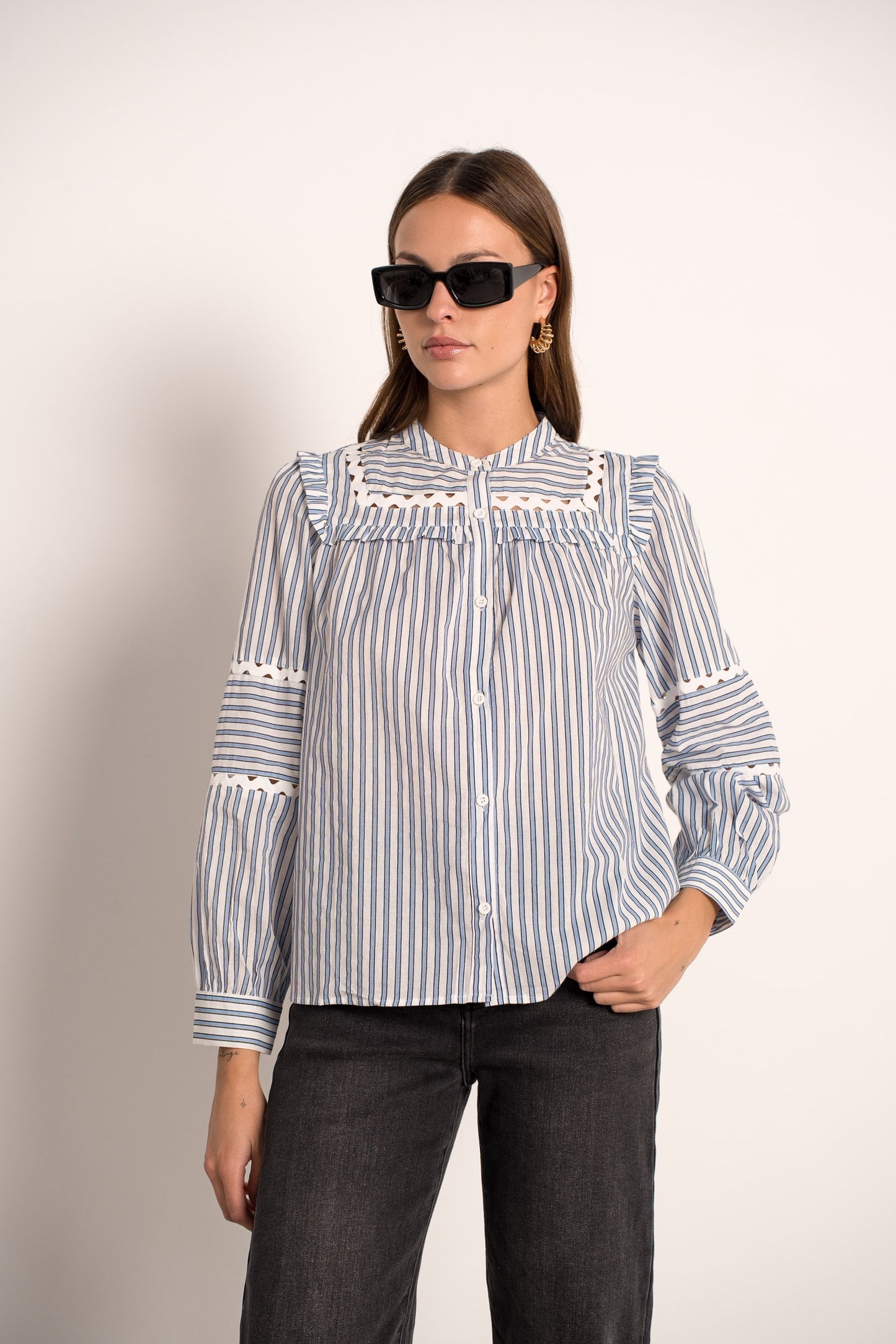 Lara blue striped blouse