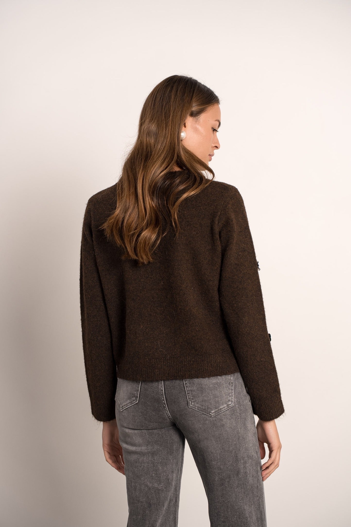 Katy brown floral embellishment cardigan