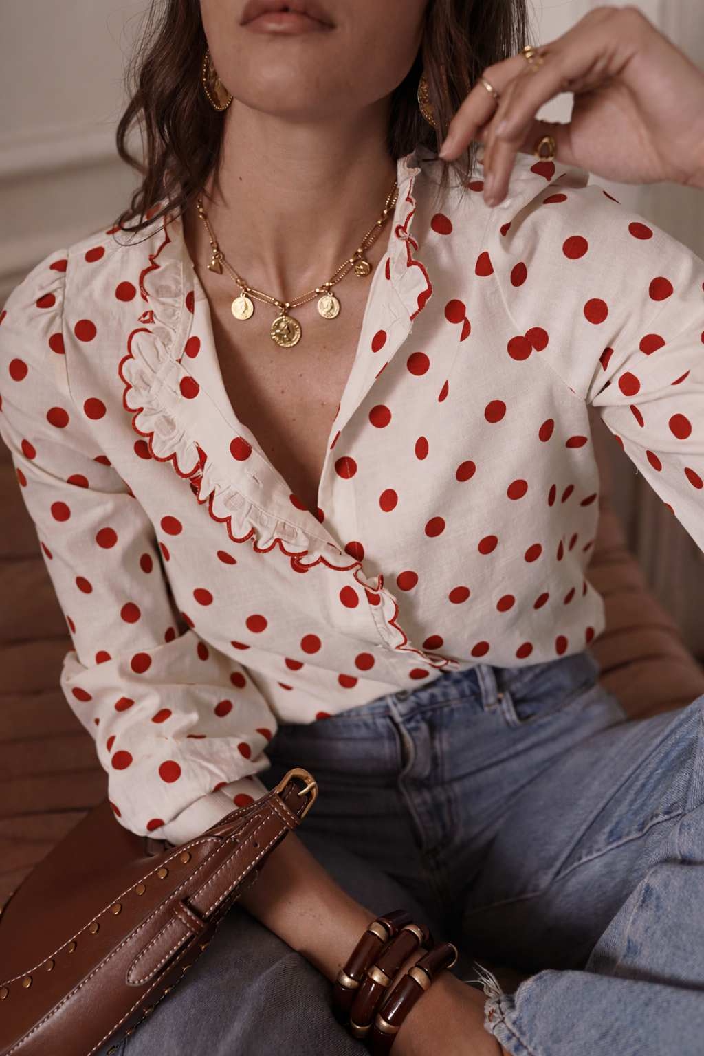 Meredith polka dot red blouse