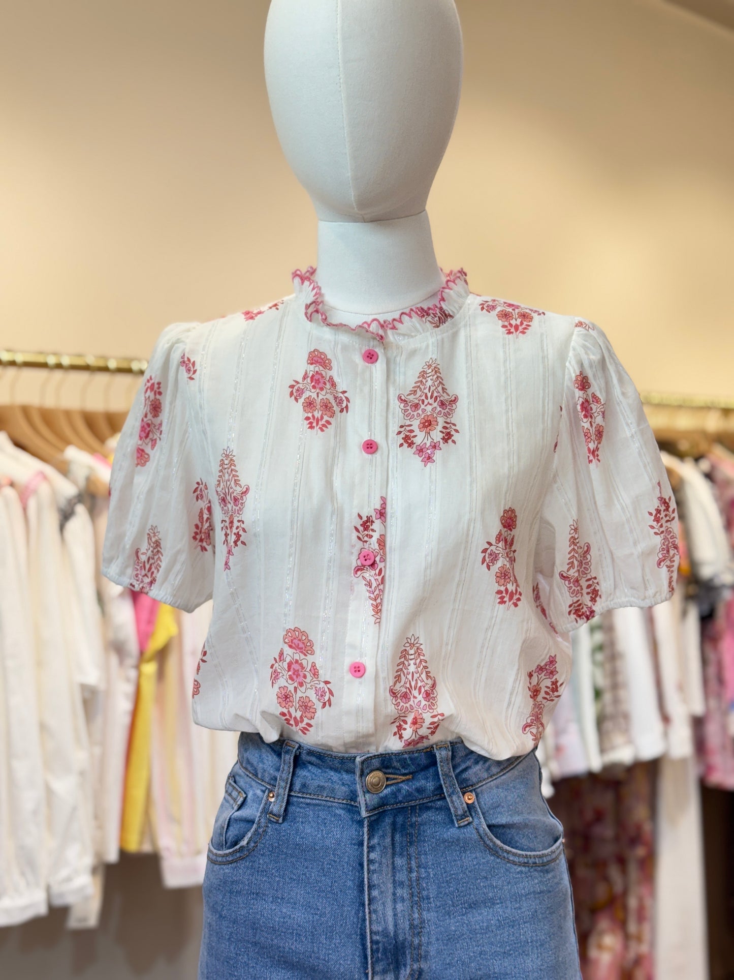 Heather pink floral blouse