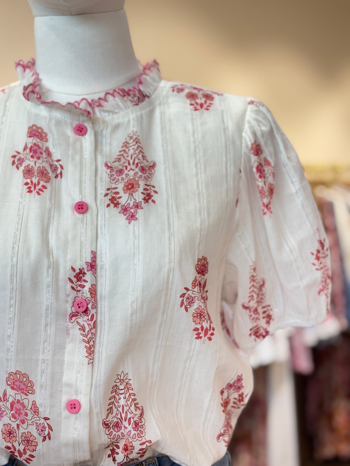 Heather pink floral blouse