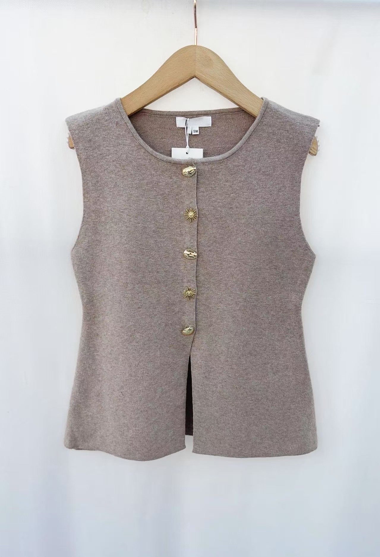 Ada taupe waistcoat sun gold buttons