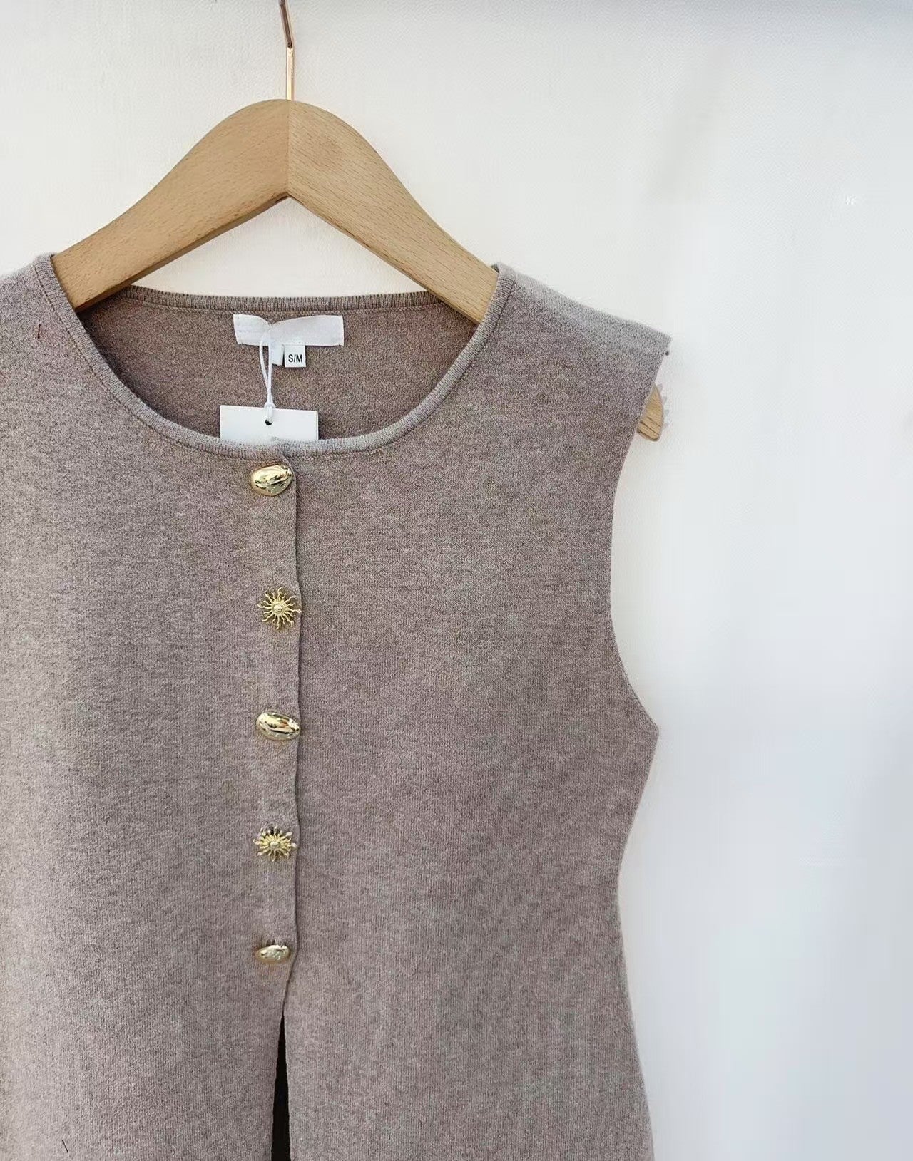 Ada taupe waistcoat sun gold buttons