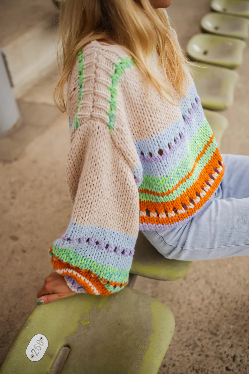 Maddie neon green and taupe jumper