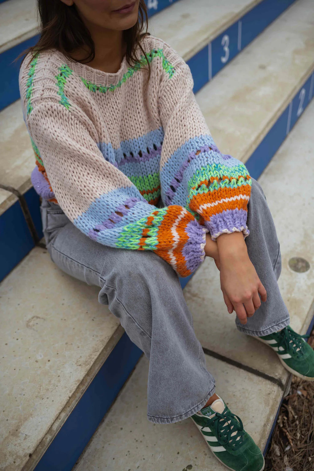 Maddie neon green and taupe jumper