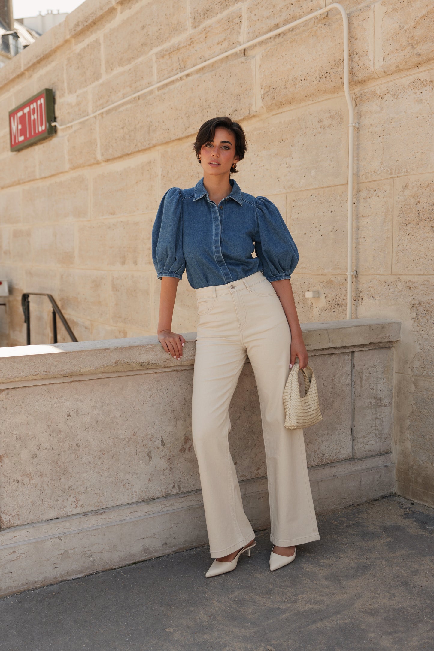 Gabriel natural beige wide leg jeans