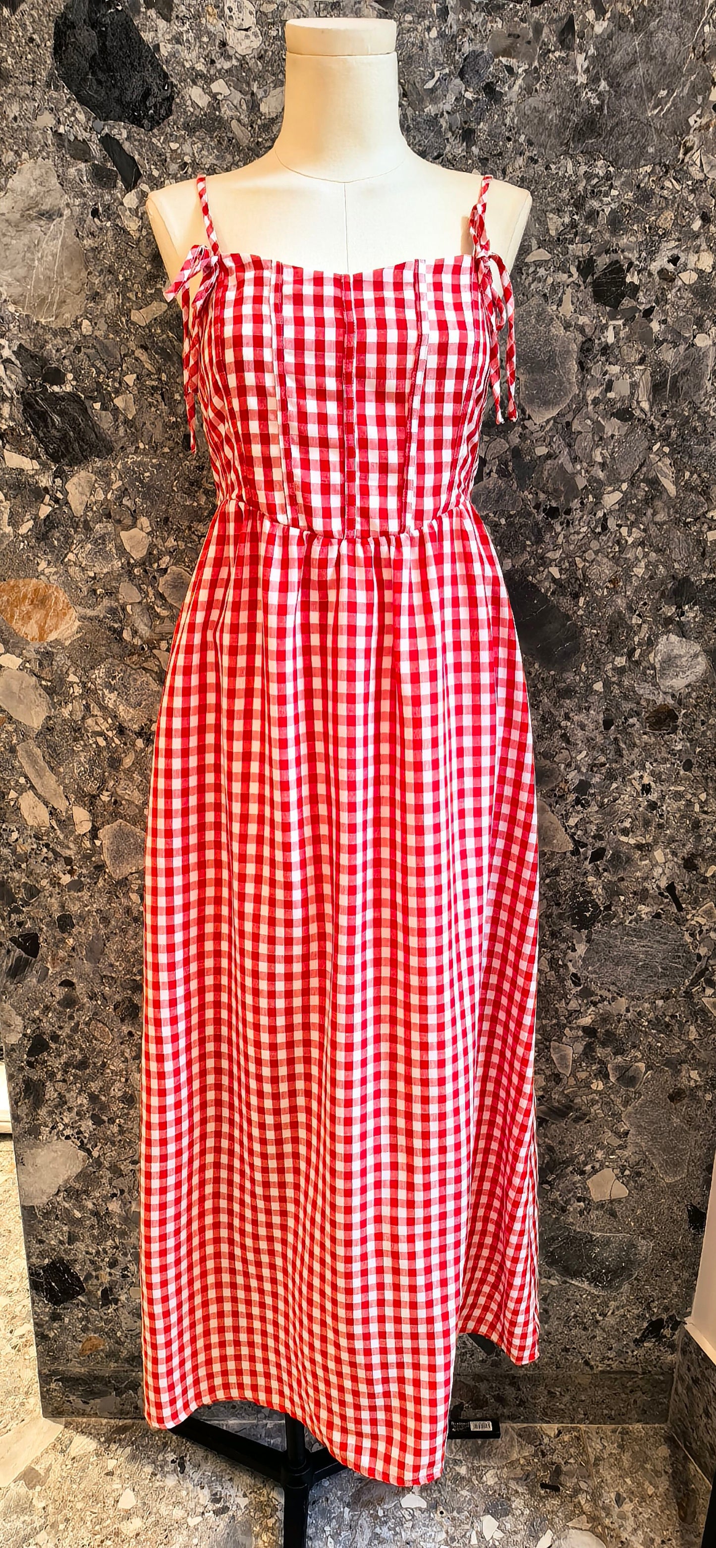 Adele red gingham bow tie dress