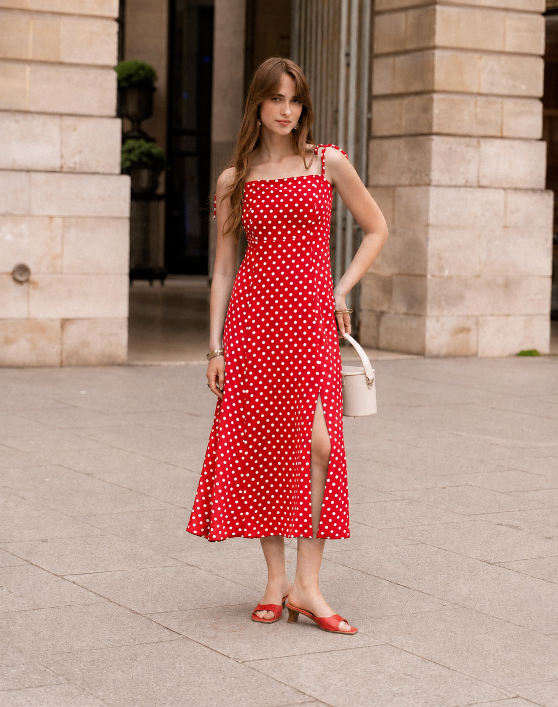 Mairead red polka dot strappy dress