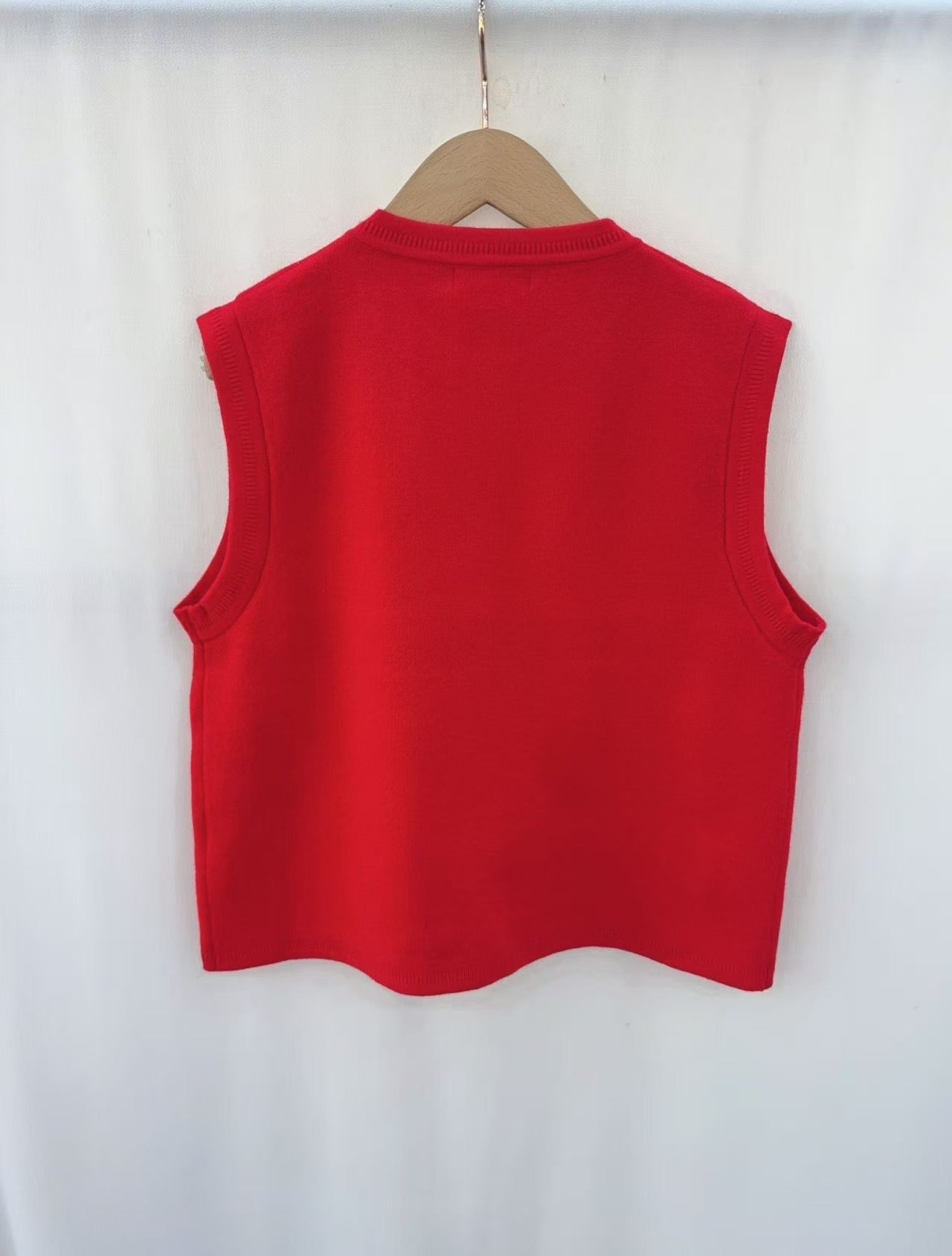 Shells gold button red knit waistcoat